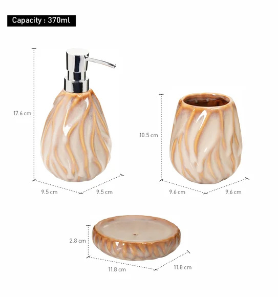 Earth 3Pcs Bathroom Set Ceramic Bath Set Brown and Beige