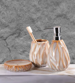 Earth 3Pcs Bathroom Set Ceramic Bath Set Brown and Beige