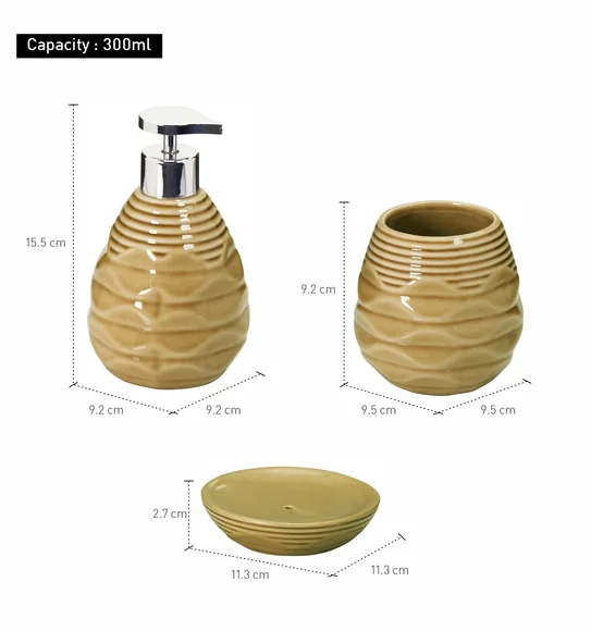 Earth 3Pcs Bathroom Set Ceramic Bath Set D.Beige