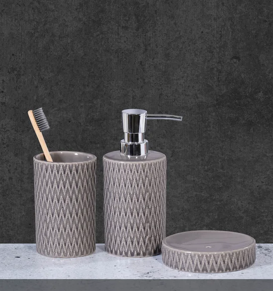 Earth 3Pcs Bathroom Set Ceramic Bath Set Grey