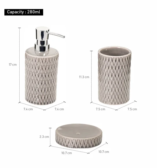 Earth 3Pcs Bathroom Set Ceramic Bath Set Grey