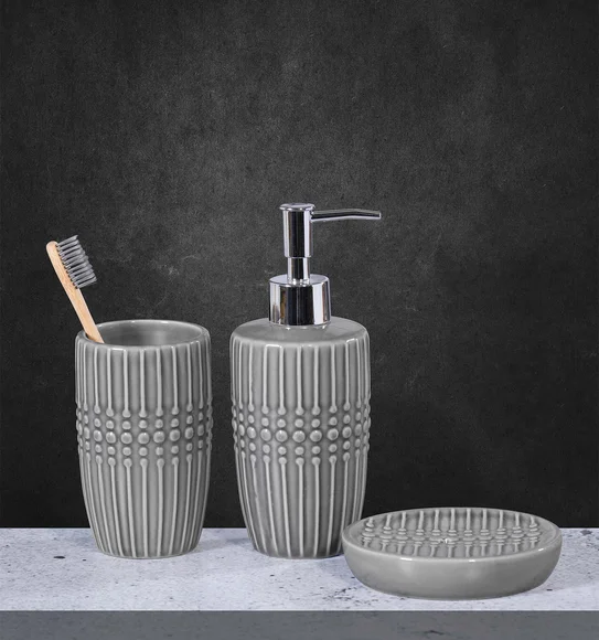 Earth 3Pcs Bathroom Set Ceramic Bath Set L.Grey
