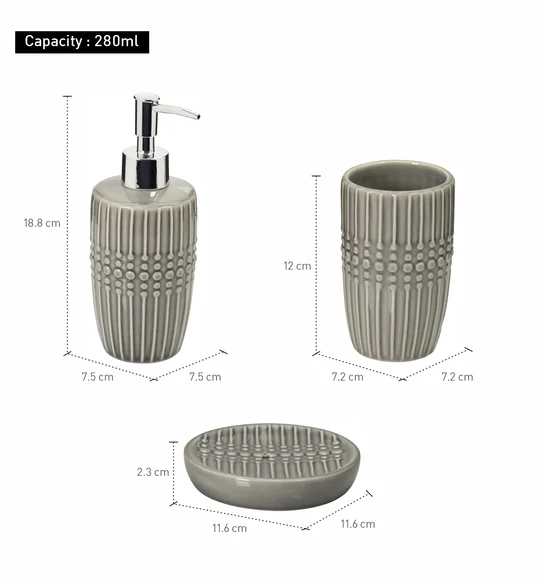 Earth 3Pcs Bathroom Set Ceramic Bath Set L.Grey