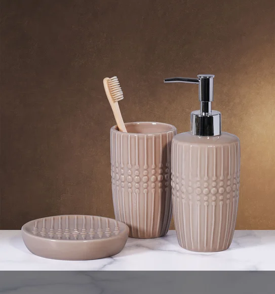 Earth 3Pcs Bathroom Set Ceramic Bath Set Light Beige