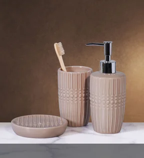 Earth 3Pcs Bathroom Set Ceramic Bath Set Light Beige