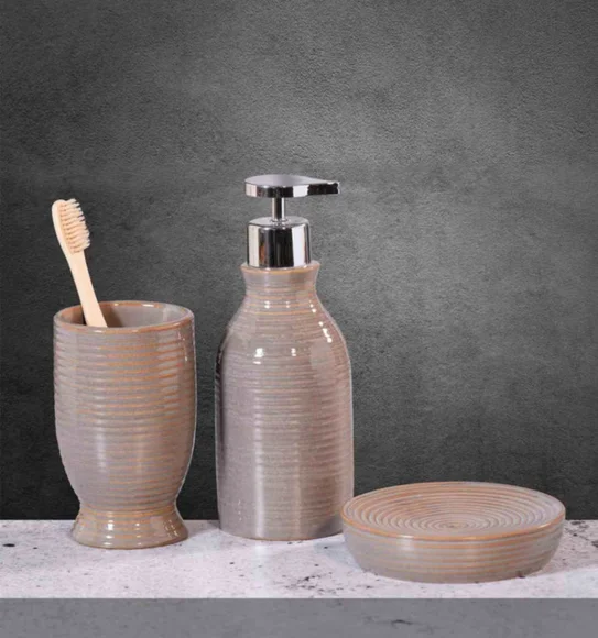Earth 3Pcs Bathroom Set Ceramic Bath Set Grey and Brown