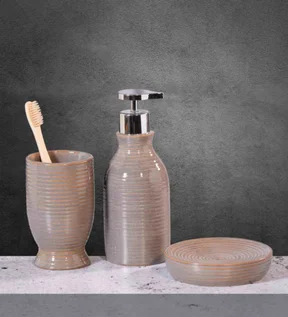 Earth 3Pcs Bathroom Set Ceramic Bath Set Grey and Brown
