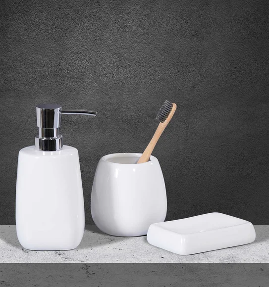 Earth 3Pcs Bathroom Set Ceramic Bath Set White
