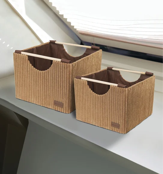Sophia Set of 2 Foldable Laundry Basket Storage Basket Camel