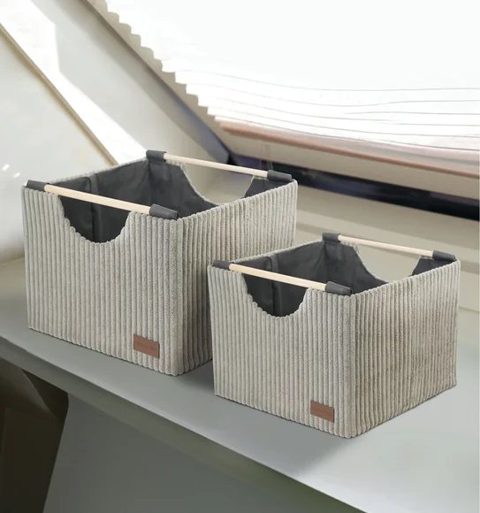 Sophia Set of 2 Foldable Laundry Basket Storage Basket Taupe