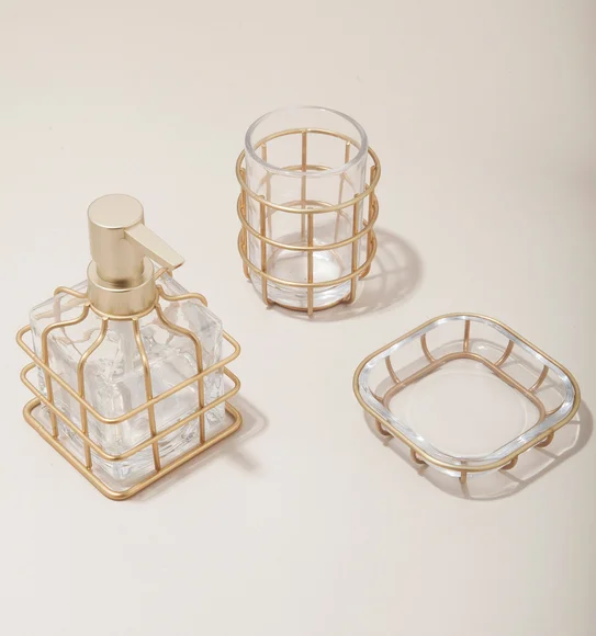 Prism 3 Pcs Bathroom Set Glass Bath Set Gold