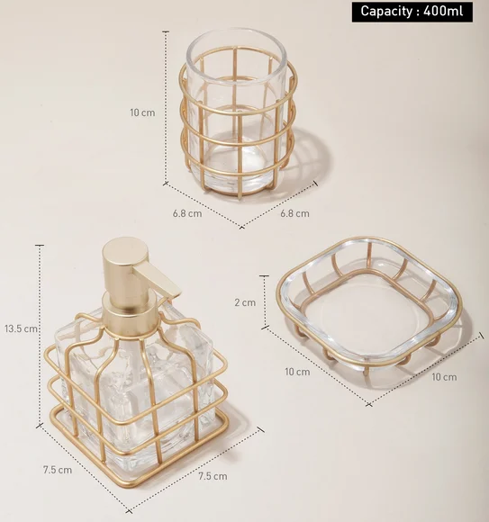 Prism 3 Pcs Bathroom Set Glass Bath Set Gold