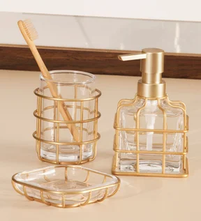 Prism 3 Pcs Bathroom Set Glass Bath Set Gold