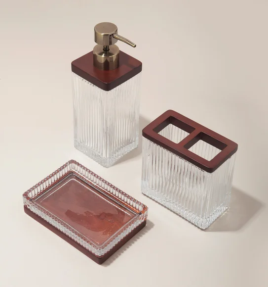 Prism 3 Pcs Bathroom Set Glass Bath Set Brown