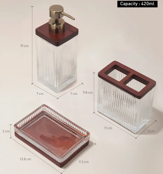 Prism 3 Pcs Bathroom Set Glass Bath Set Brown