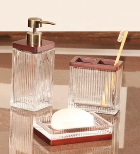 Prism 3 Pcs Bathroom Set Glass Bath Set Brown