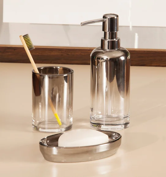 Prism 3 Pcs Bathroom Set Glass Bath Set Silver