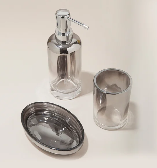Prism 3 Pcs Bathroom Set Glass Bath Set Silver