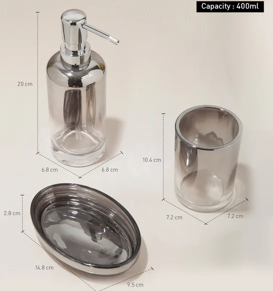 Prism 3 Pcs Bathroom Set Glass Bath Set Silver