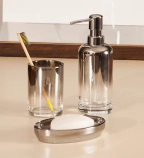 Prism 3 Pcs Bathroom Set Glass Bath Set Silver