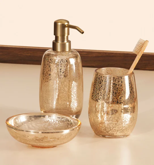 Prism 3 Pcs Bathroom Set Glass Bath Set Golden