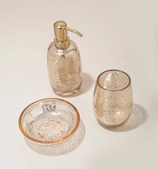 Prism 3 Pcs Bathroom Set Glass Bath Set Golden