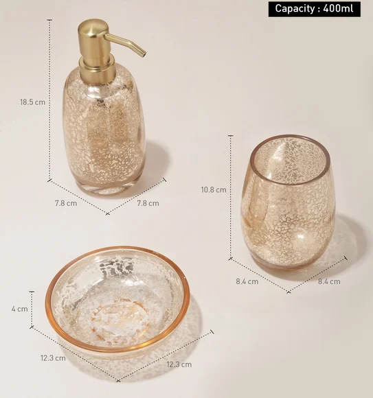 Prism 3 Pcs Bathroom Set Glass Bath Set Golden
