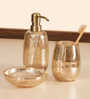Prism 3 Pcs Bathroom Set Glass Bath Set Golden