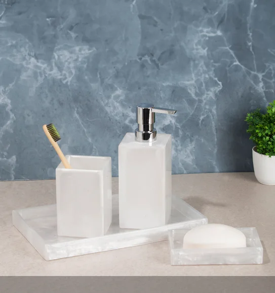 ARSH 4PCS BATHROOM SET Polyresin Bath Set White