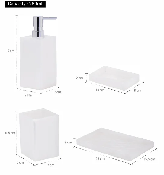 ARSH 4PCS BATHROOM SET Polyresin Bath Set White