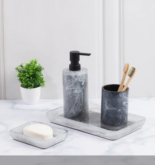 ARSH 4PCS BATHROOM SET Polyresin Bath Set Black