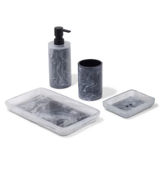 ARSH 4PCS BATHROOM SET Polyresin Bath Set Black