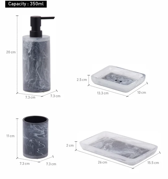 ARSH 4PCS BATHROOM SET Polyresin Bath Set Black