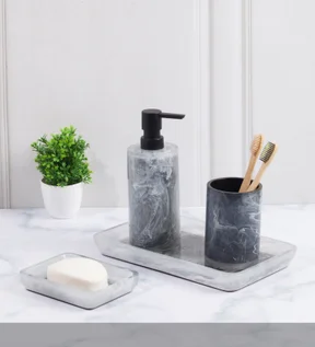 ARSH 4PCS BATHROOM SET Polyresin Bath Set Black