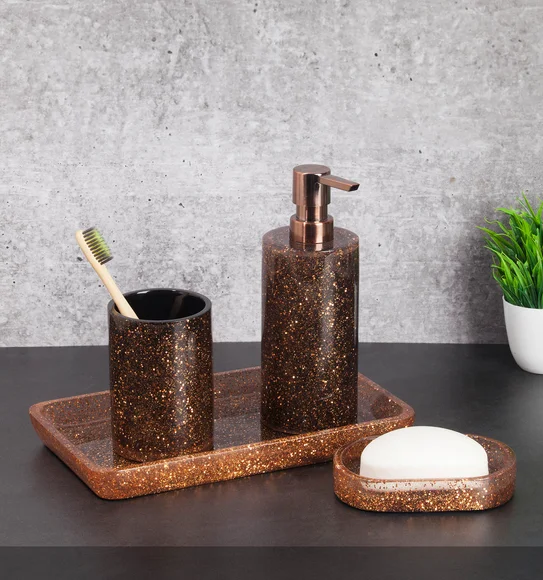 ARSH 4PCS BATHROOM SET Polyresin Bath Set Copper