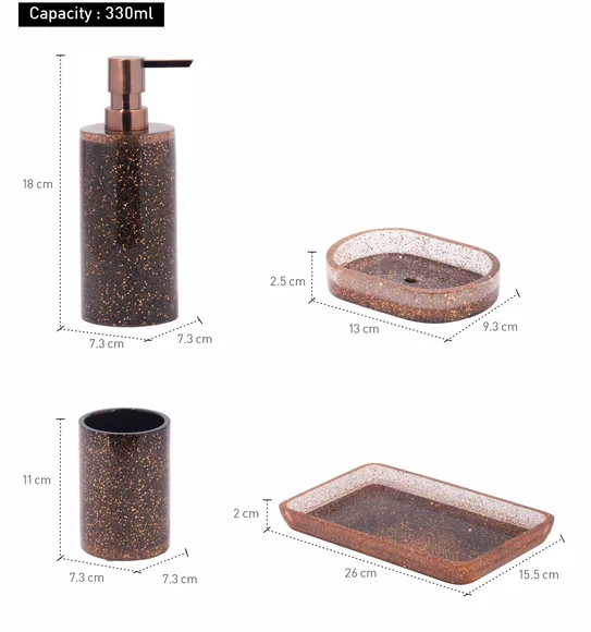 ARSH 4PCS BATHROOM SET Polyresin Bath Set Copper