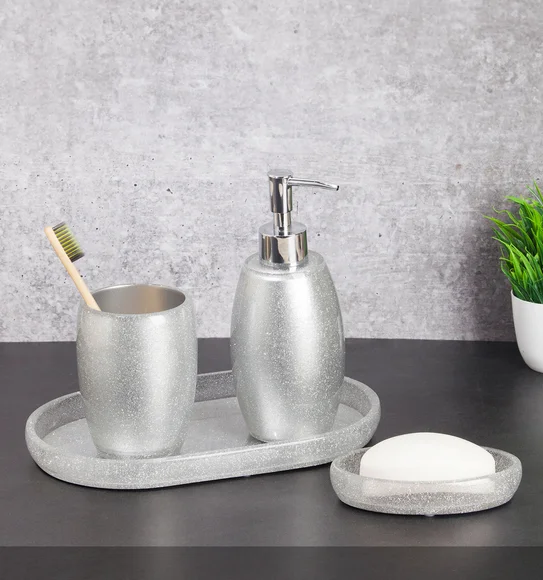 ARSH 4PCS BATHROOM SET Polyresin Bath Set Silver