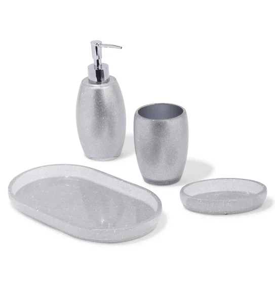 ARSH 4PCS BATHROOM SET Polyresin Bath Set Silver
