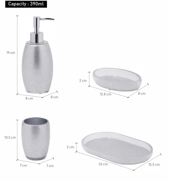 ARSH 4PCS BATHROOM SET Polyresin Bath Set Silver