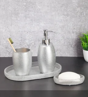 ARSH 4PCS BATHROOM SET Polyresin Bath Set Silver