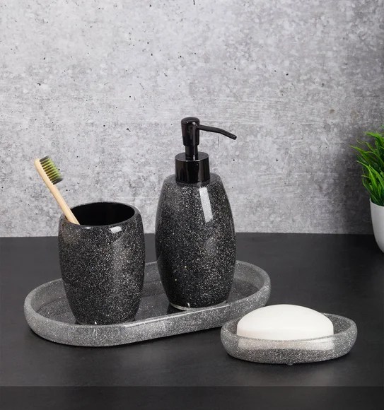 ARSH 4PCS BATHROOM SET Polyresin Bath Set Charcoal