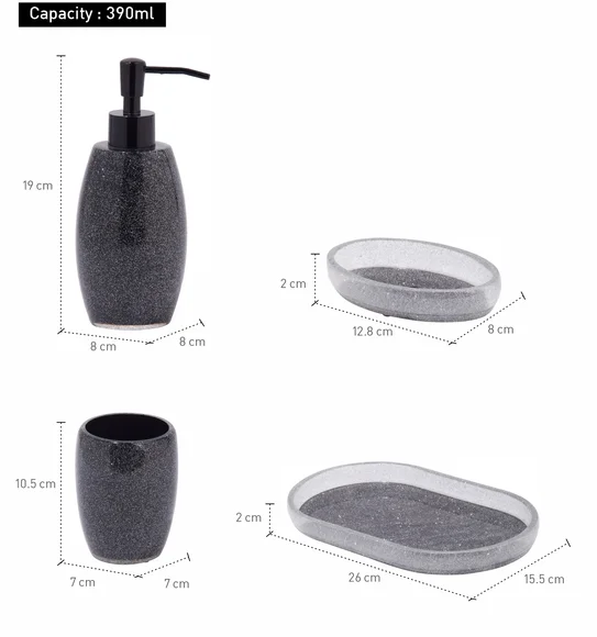 ARSH 4PCS BATHROOM SET Polyresin Bath Set Charcoal