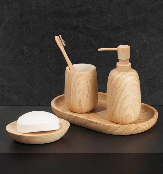 AZURE 4PCS BATHROOM SET Polyresin Bath Set Wood