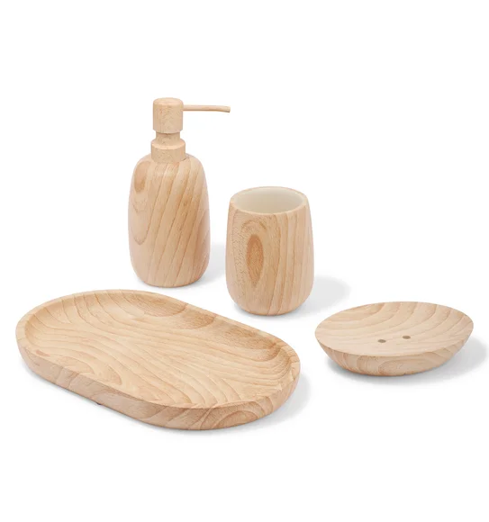 AZURE 4PCS BATHROOM SET Polyresin Bath Set Wood