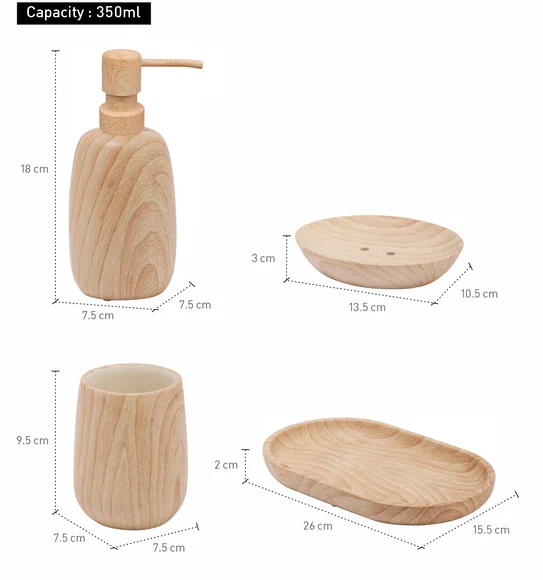 AZURE 4PCS BATHROOM SET Polyresin Bath Set Wood