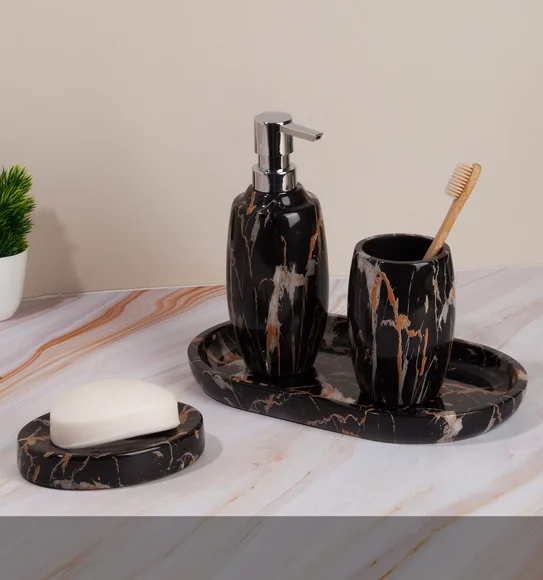 AZURE 4PCS BATHROOM SET Polyresin Bath Set Chocolate