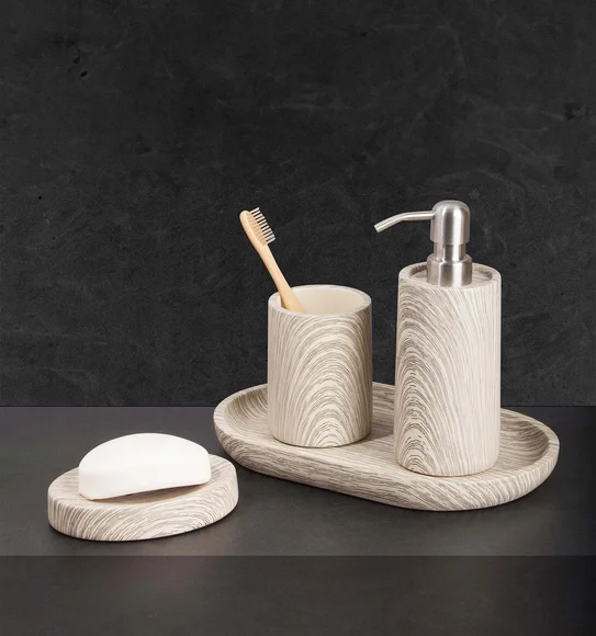 AZURE 4PCS BATHROOM SET Polyresin Bath Set Grey Beige