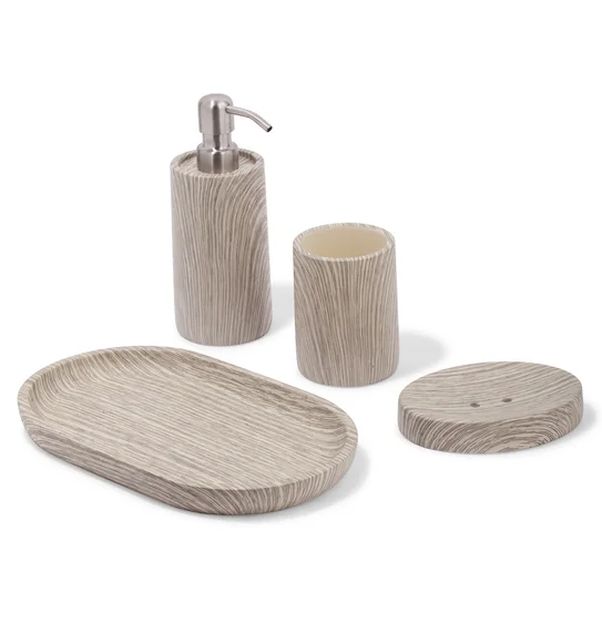 AZURE 4PCS BATHROOM SET Polyresin Bath Set Grey Beige