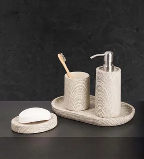 AZURE 4PCS BATHROOM SET Polyresin Bath Set Grey Beige