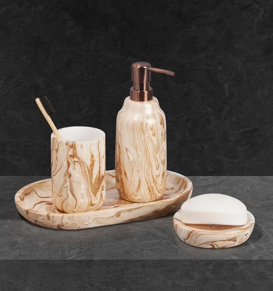 AZURE 4PCS BATHROOM SET Polyresin Bath Set Gold